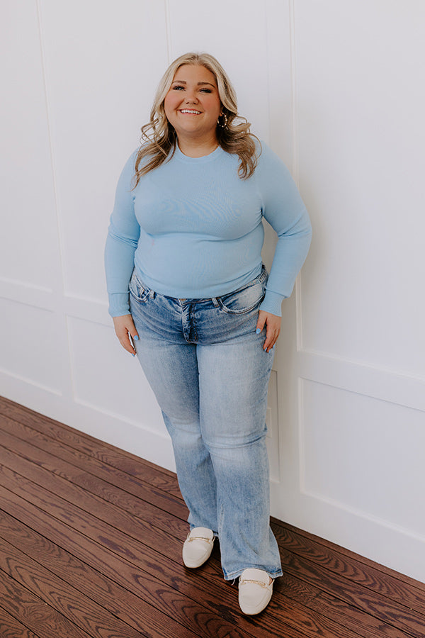 Premium Breezy Chic Knit Sweater Top - Sky Blue Curves