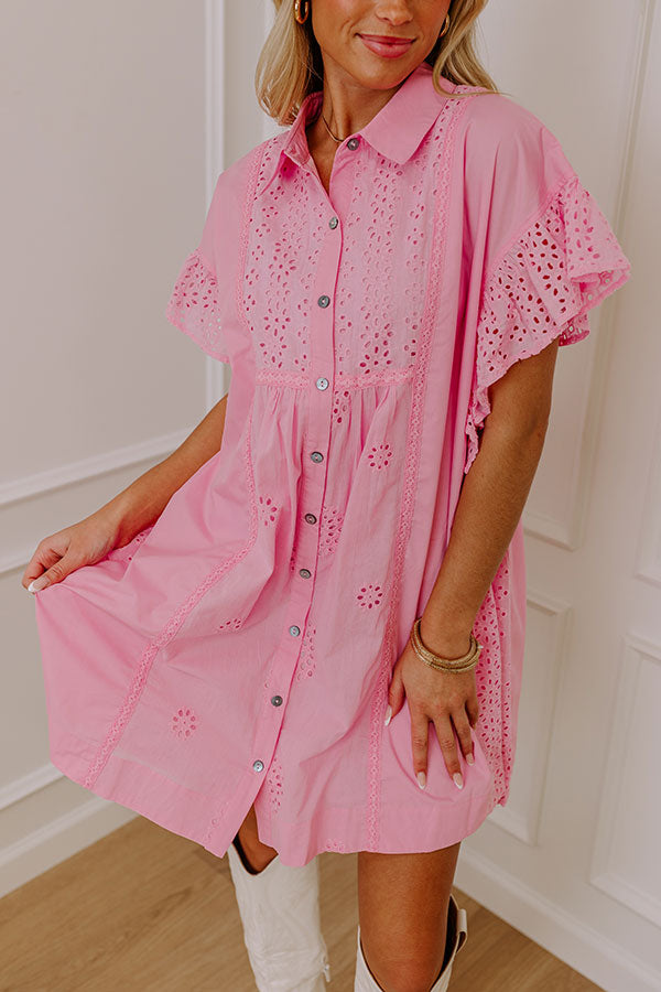 Ultimate Brunch-Ready Eyelet Mini Dress in Pink