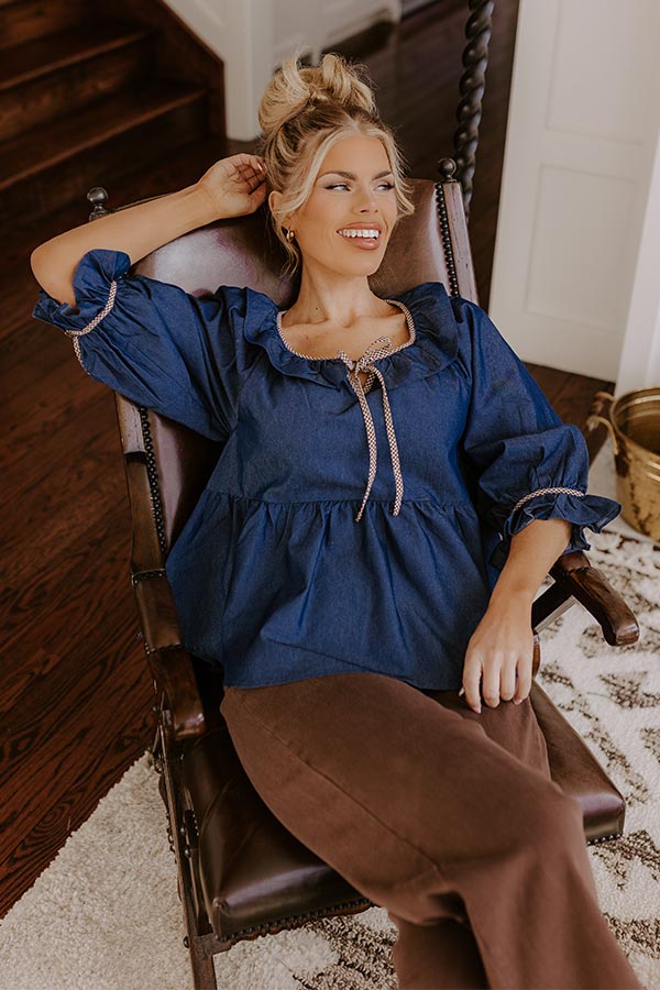 Premium Heartfelt Happiness Chambray Top - Ultimate Everyday Charm