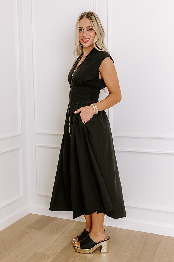 Ultimate Chic Black Midi Dress with Front Slit