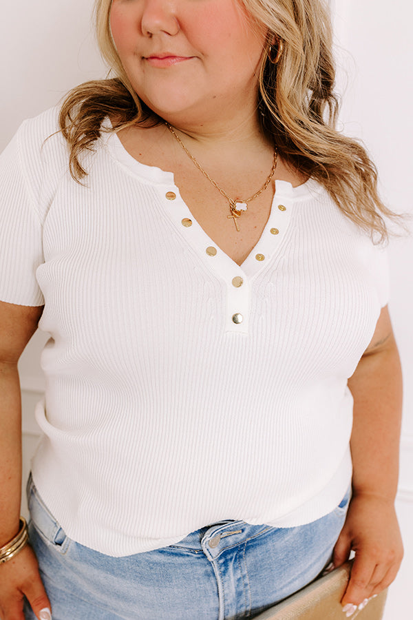 Premium Ivory Curves Ribbed Henley Top - Ultimate Casual Chic