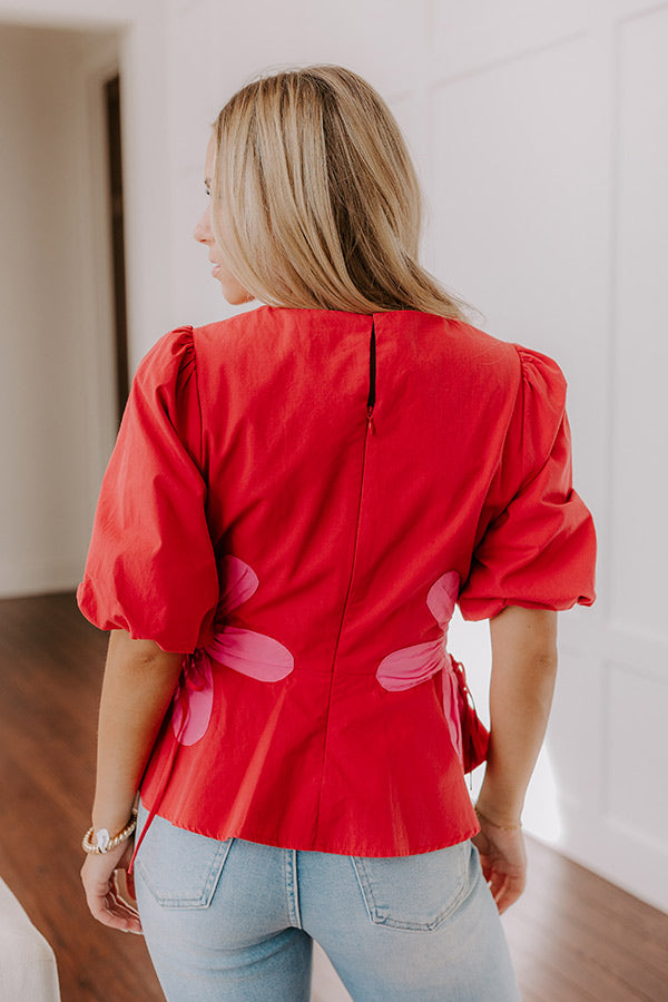 Ultimate Floral Statement Peplum Top - Vibrant Red