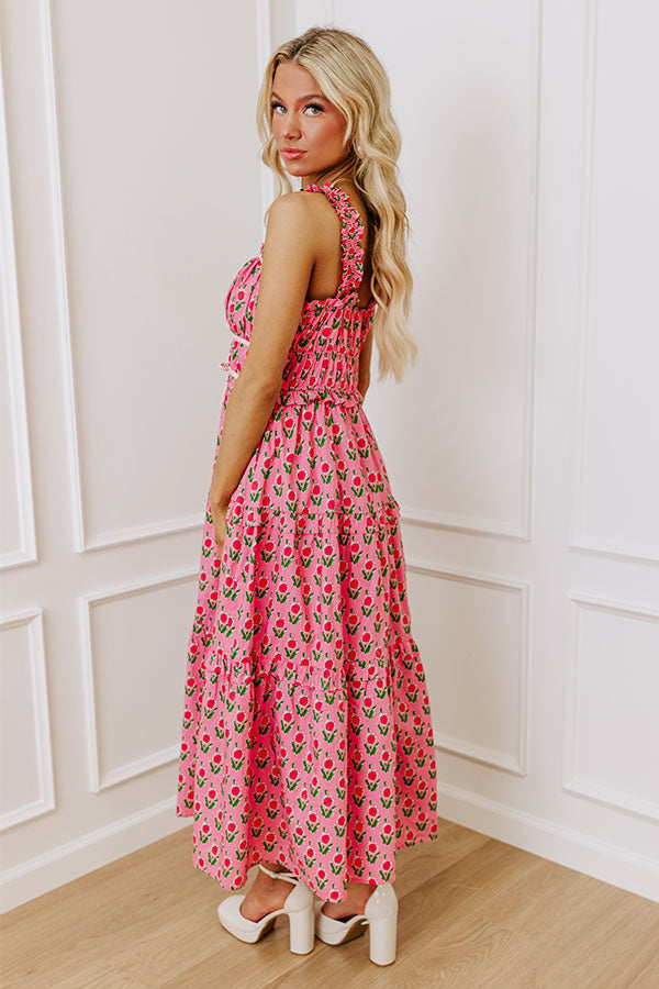 Premium Southern Charm Floral Midi Dress - Pink Elegance