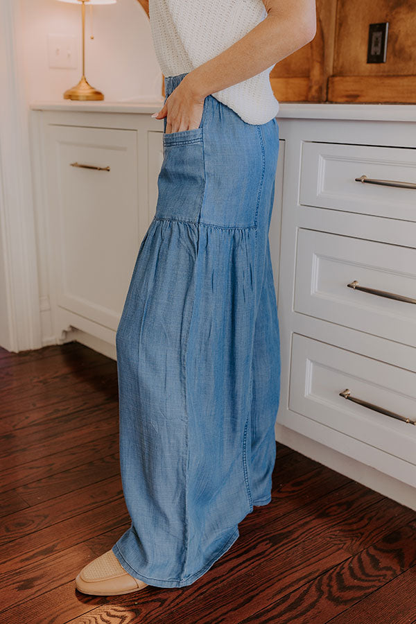 Premium Vivienne High Waist Wide Leg Chambray Pants - Ultimate Style Upgrade