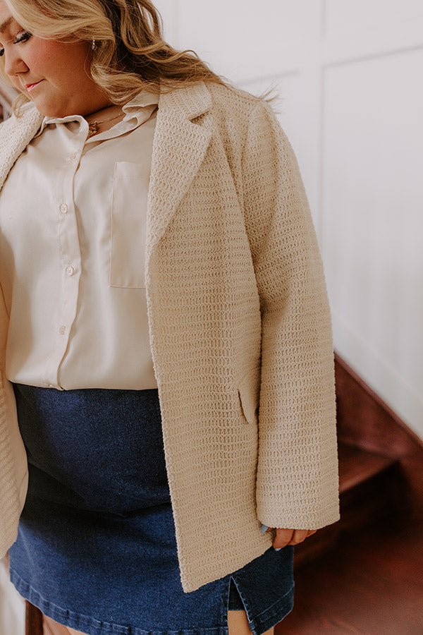 Premium Boho Chic Crochet Blazer in Oatmeal Curves - Ultimate Style Upgrade