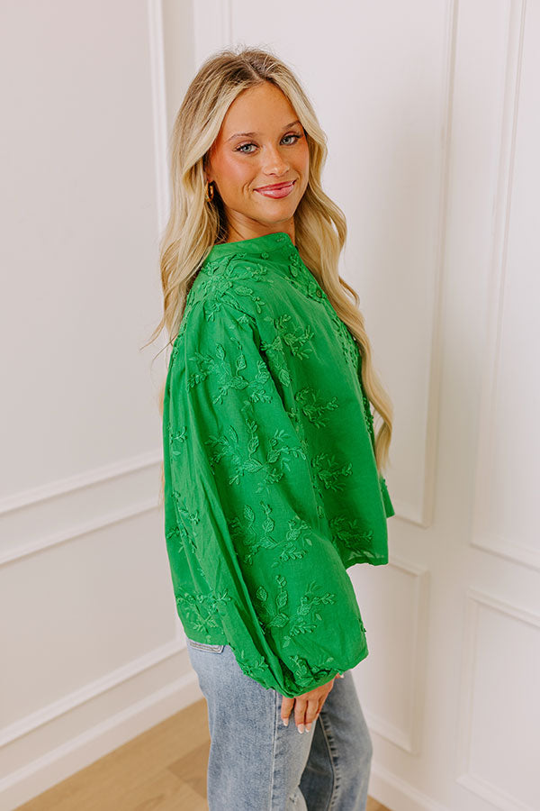 Premium Lost In Love Embroidered Button-Up in Kelly Green | Ultimate Style Upgrade