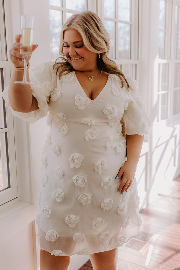 Ultimate Romantic Rosette Mini Dress - Cream Curves