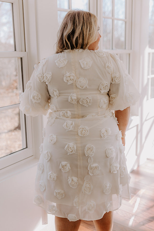 Ultimate Romantic Rosette Mini Dress - Cream Curves