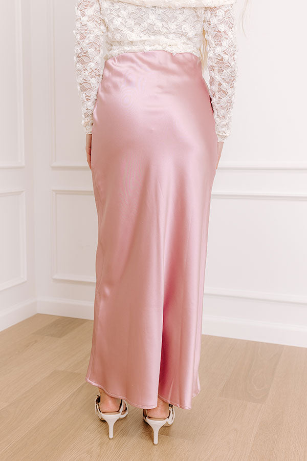 Premium Tiffany High Waist Satin Midi Skirt - Elegant Pink