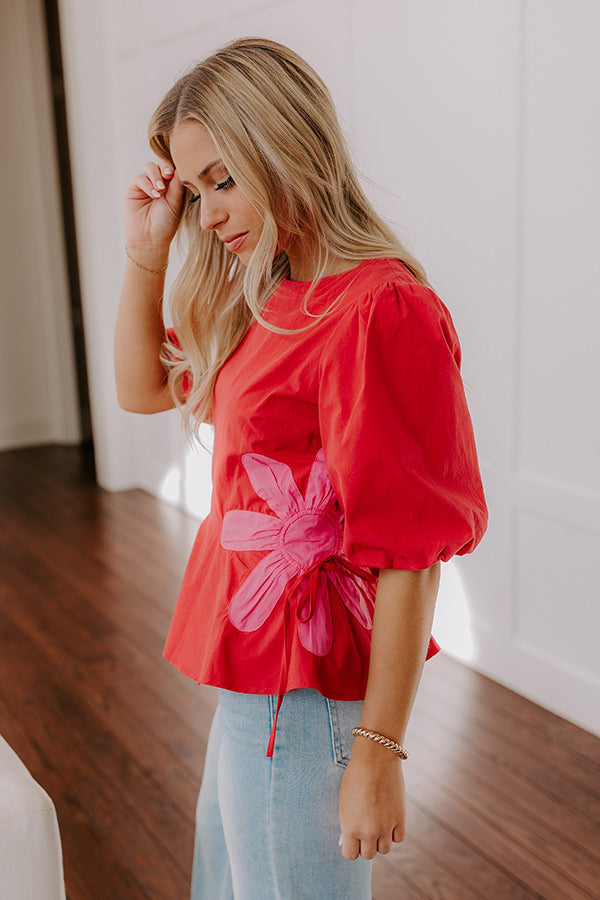 Ultimate Floral Statement Peplum Top - Vibrant Red