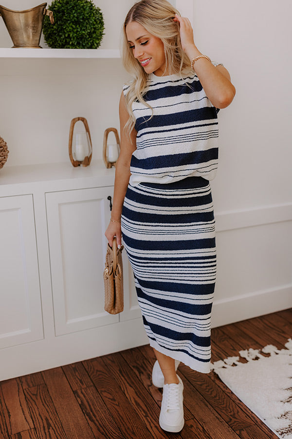 Premium High Waist Stripe Knit Midi Skirt - Piers And Cheers Collection