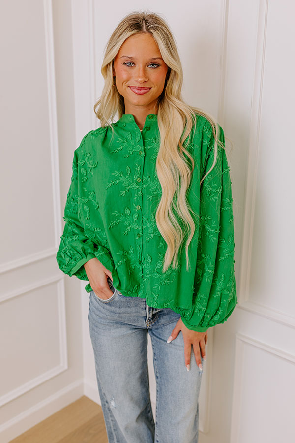 Premium Lost In Love Embroidered Button-Up in Kelly Green | Ultimate Style Upgrade