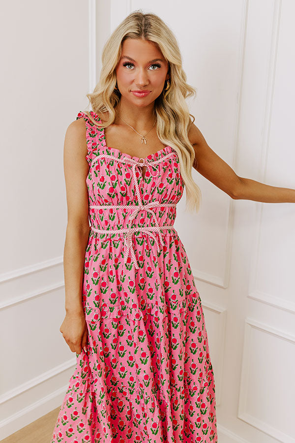 Premium Southern Charm Floral Midi Dress - Pink Elegance