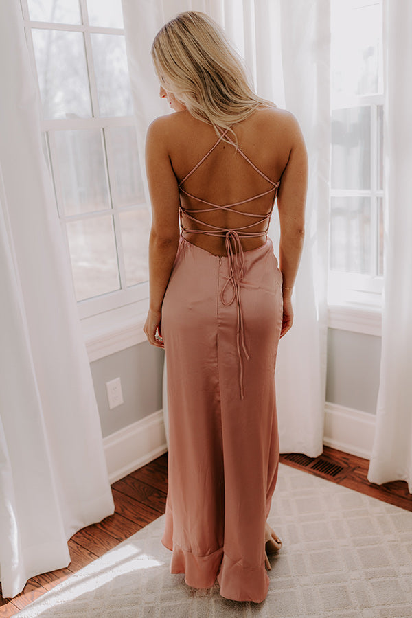 Ultimate Whirlwind Romance Satin Maxi Dress - Blush Elegance