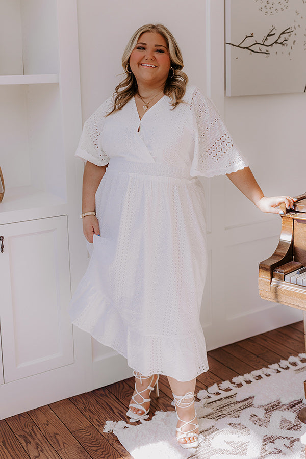 Premium Romantic Bliss Eyelet Midi Dress - Ultimate Curves Enhancer