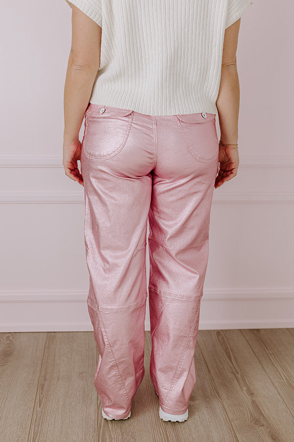 Premium High Waist Metallic Pants - Chic Pink Edition