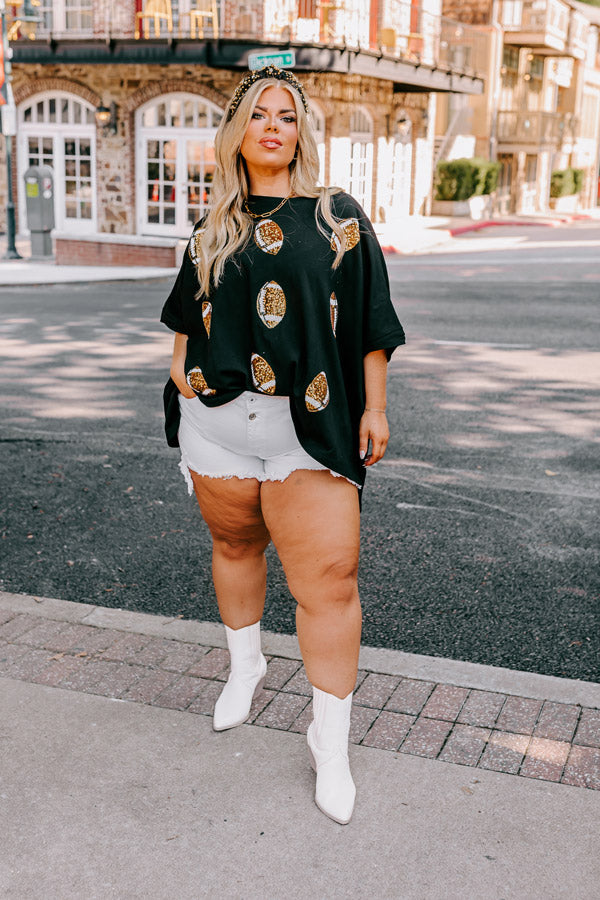 Ultimate Football Glam Sequin Oversized Tee - Black Curves Edition