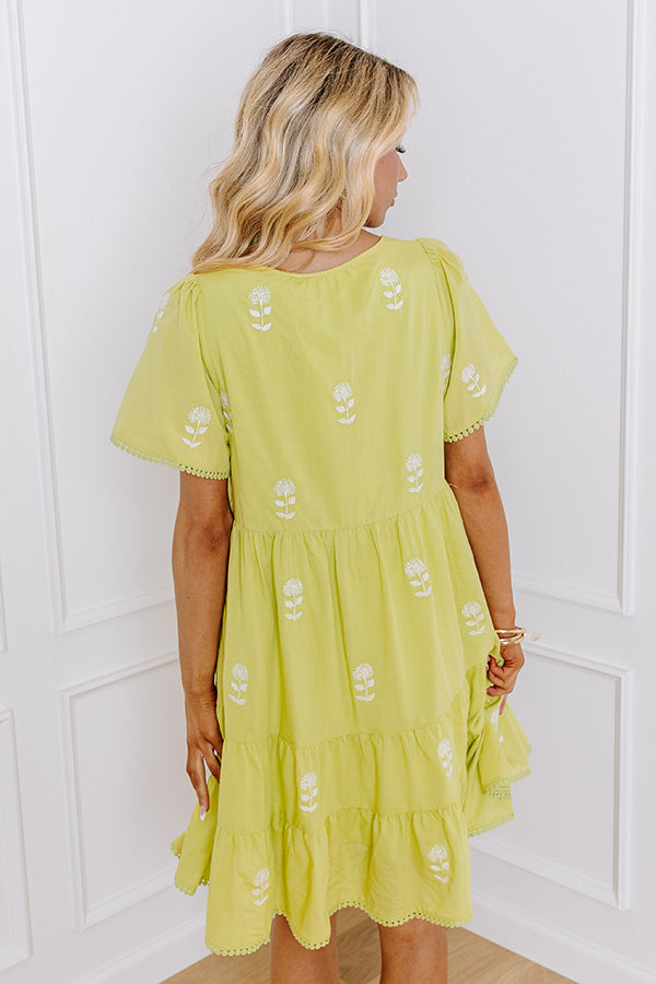 Premium French Farmhouse Embroidered Mini Dress - Lime Punch