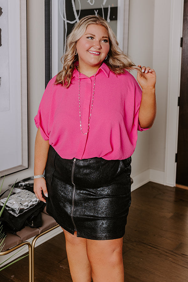 Premium Destined For Decadence Button-Up Top in Hot Pink Curves