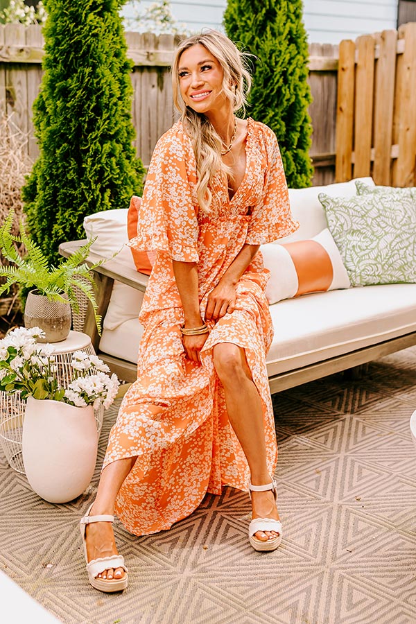 Ultimate Floral Elegance Smocked Maxi Dress in Vibrant Orange