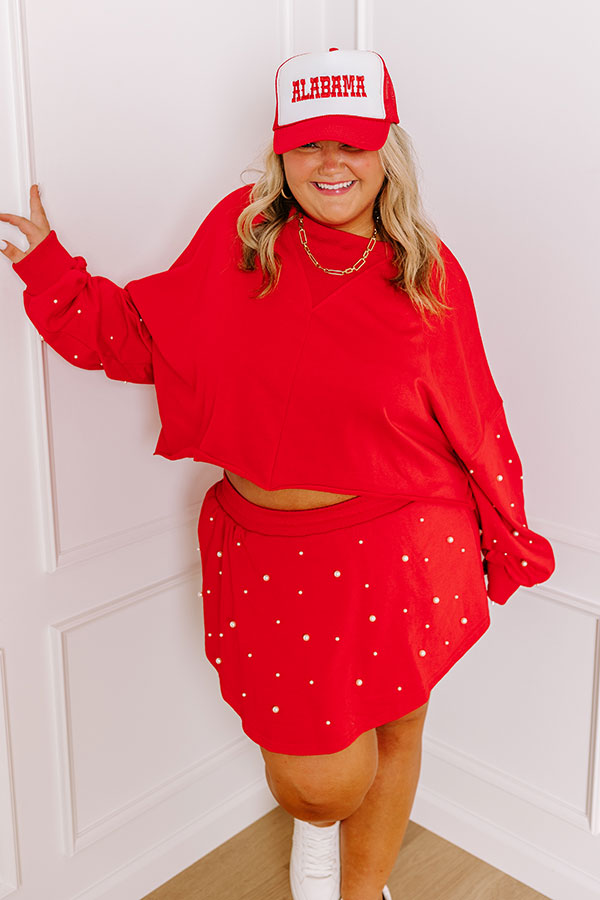 Premium Sideline Chic Pearl Crop Sweatshirt - Red Curves Edition