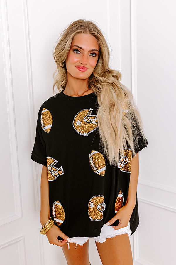 Ultimate Game Day Glam Sequin Oversized Tee - Black