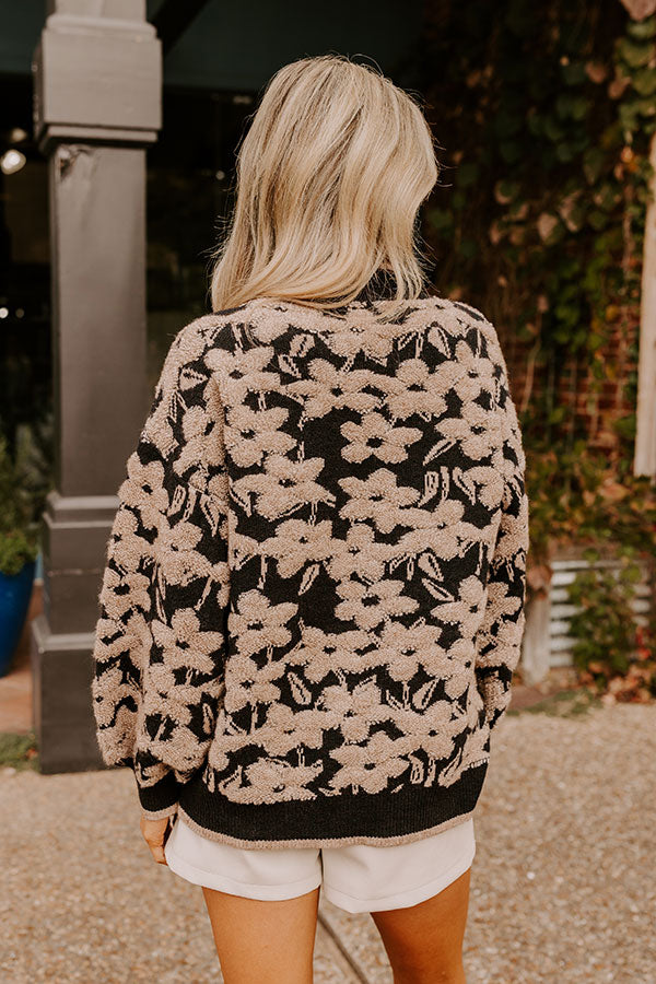 Premium Cozy Floral Knit Sweater - Ultimate Fall Essential in Black