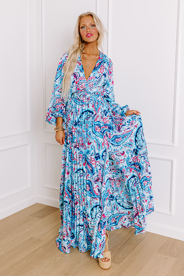 Premium Under The Tucson Sun Pleated Maxi Dress - Luxe Blue Paisley