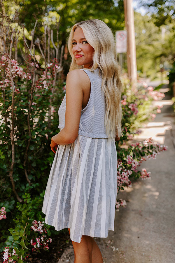 Ultimate Cute Smile Stripe Mini Dress - Trendy Grey