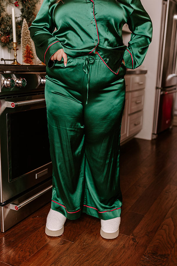 Premium Satin Pajama Pants - Hunter Green | Ultimate Comfort for Curves