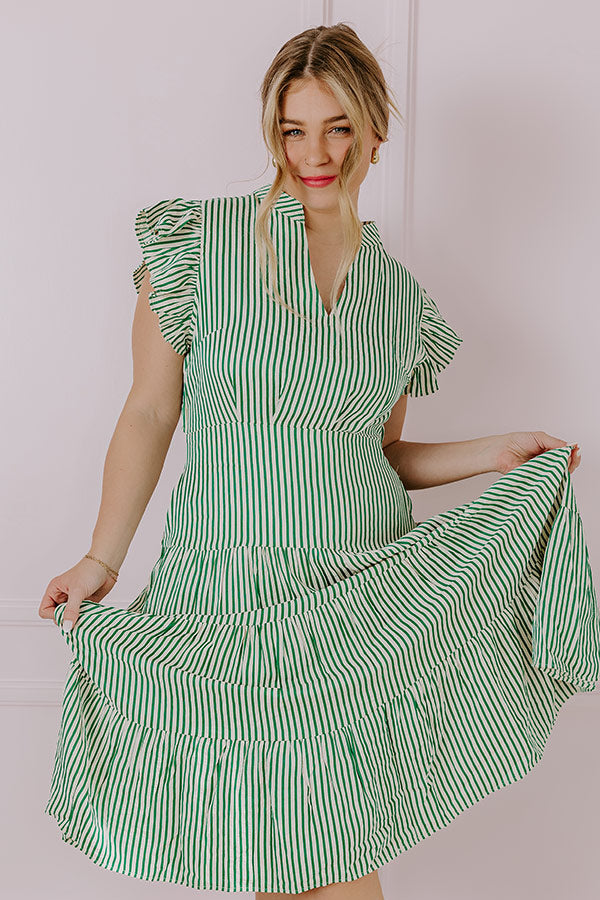 Premium Emerald Stripe Midi Dress for Effortless Style