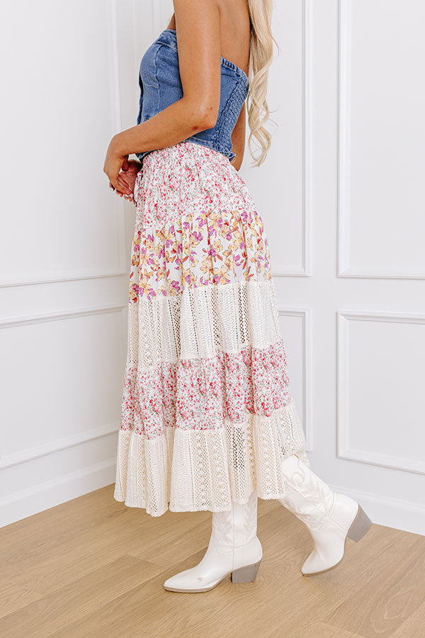 Premium Floral Fields High Waist Midi Skirt - Boho Summer Style