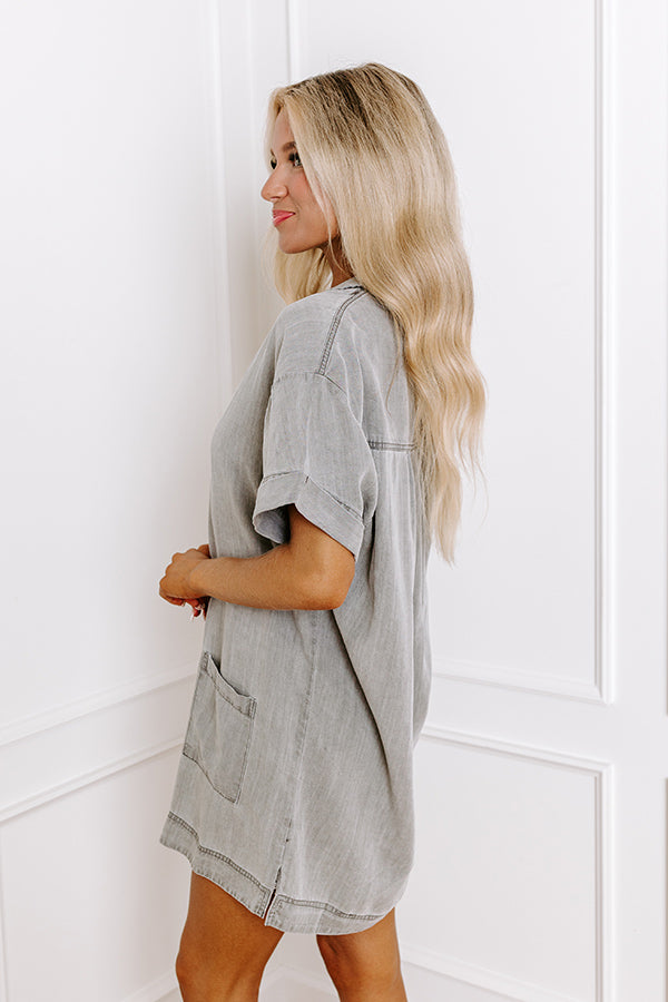 Premium Chambray Mini Dress - Ultimate Lake Life Style in Grey