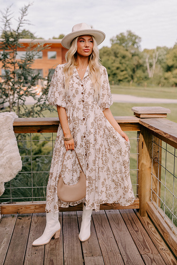 Premium Cottage Whimsey Floral Midi Dress