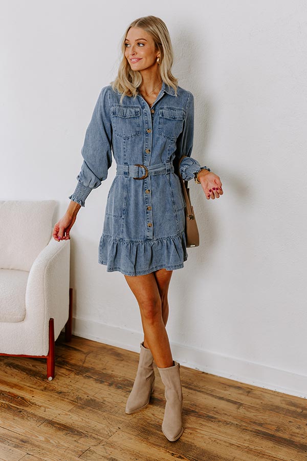 Ultimate Chic Denim Mini Dress - Premium Ruffled Style