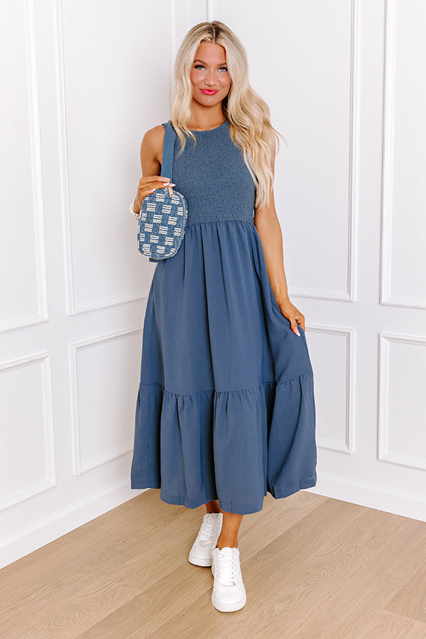 Premium Oceanside Brunch Smocked Midi Dress