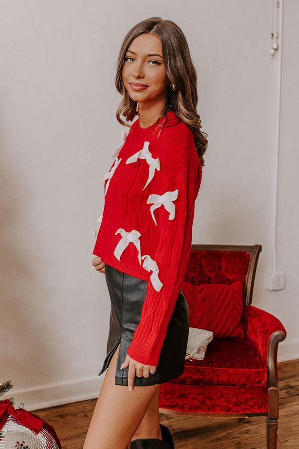 Premium Cozy Cable Knit Sweater with Velvet Bows