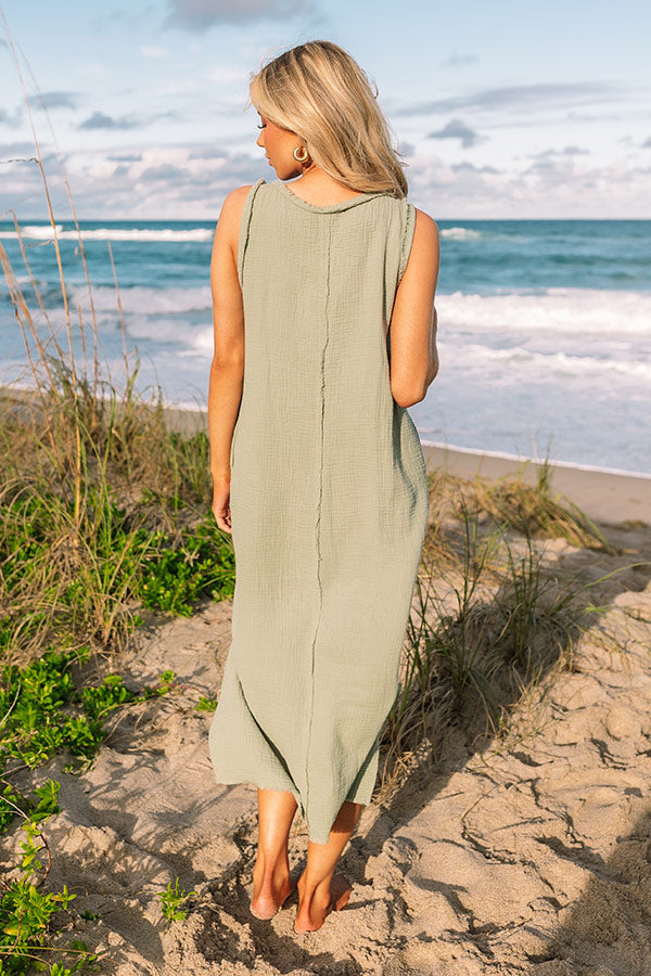 Premium Sage Frayed Midi Dress - Ultimate Vacation Style