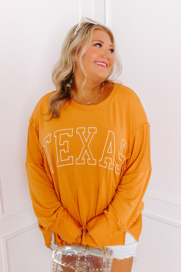 Premium Texas Embroidered Oversized Top - Rust Curves Edition