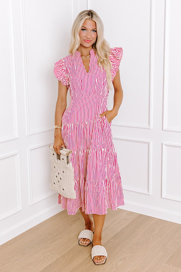 Ultimate Bayside Brunch Stripe Midi Dress in Hot Pink