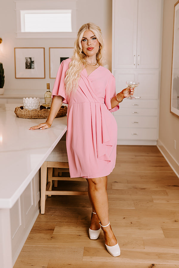 Premium Faux Wrap Mini Dress - Romantic Pink Curves