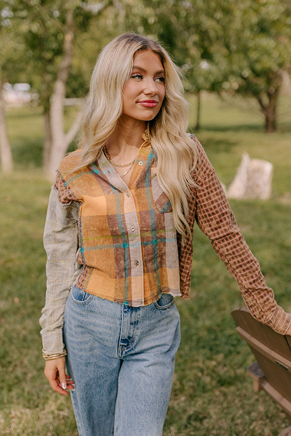 Premium Pumpkin Spice Dreams Color Block Button-Up Shirt