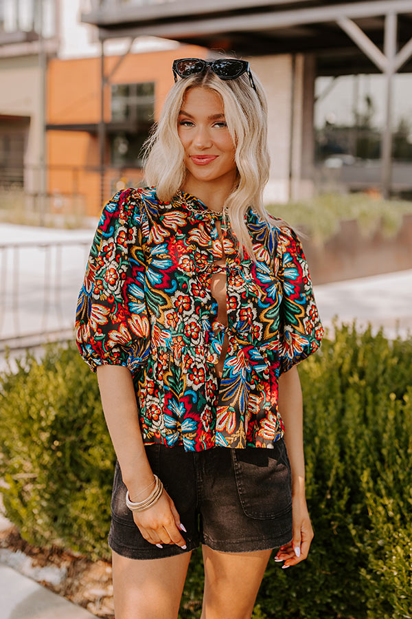 Premium Tropical Dream Front Tie Blouse