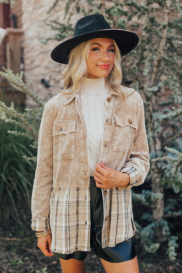 Premium Khaki Corduroy Jacket with Plaid Accents