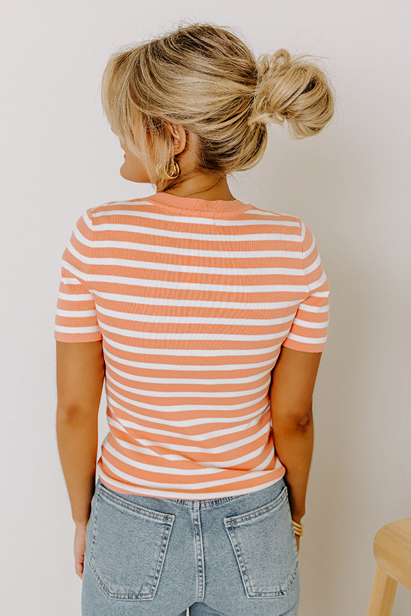 Premium Vacay Mode Striped Top - Light Coral