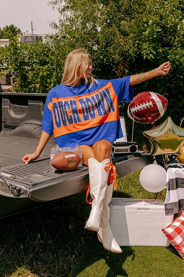 Ultimate Touchdown Sequin Oversized Tee - Team Spirit Blue