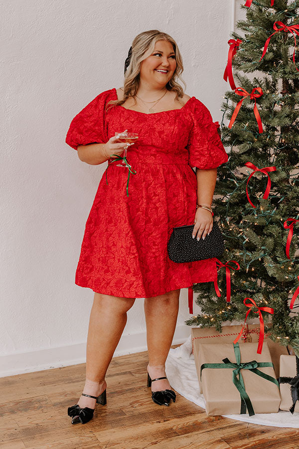 Ultimate Holiday Happiness Jacquard Mini Dress - Red Curves