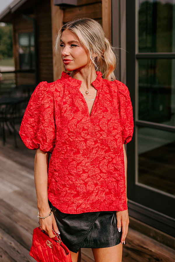 Premium Holiday Jacquard Party Top - Red