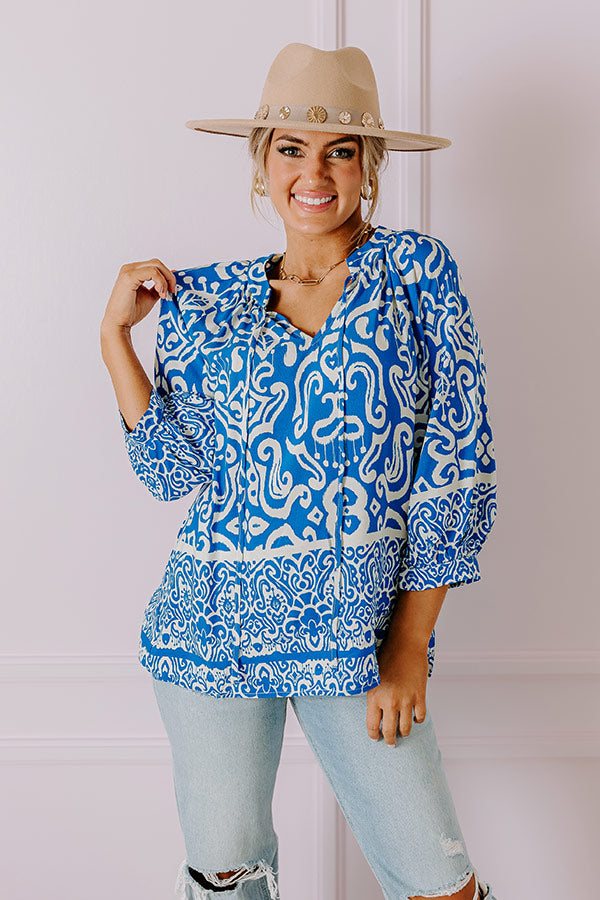 Premium Santorini Shift Top: Ocean Blue Elegance