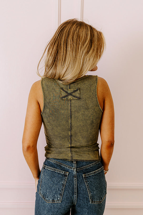 Premium Summer Sweetness Ribbed Tank - Army Green